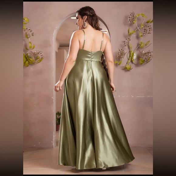 Plus Overlap Collar Satin Cami Formal Dress - Picture 3 of 4